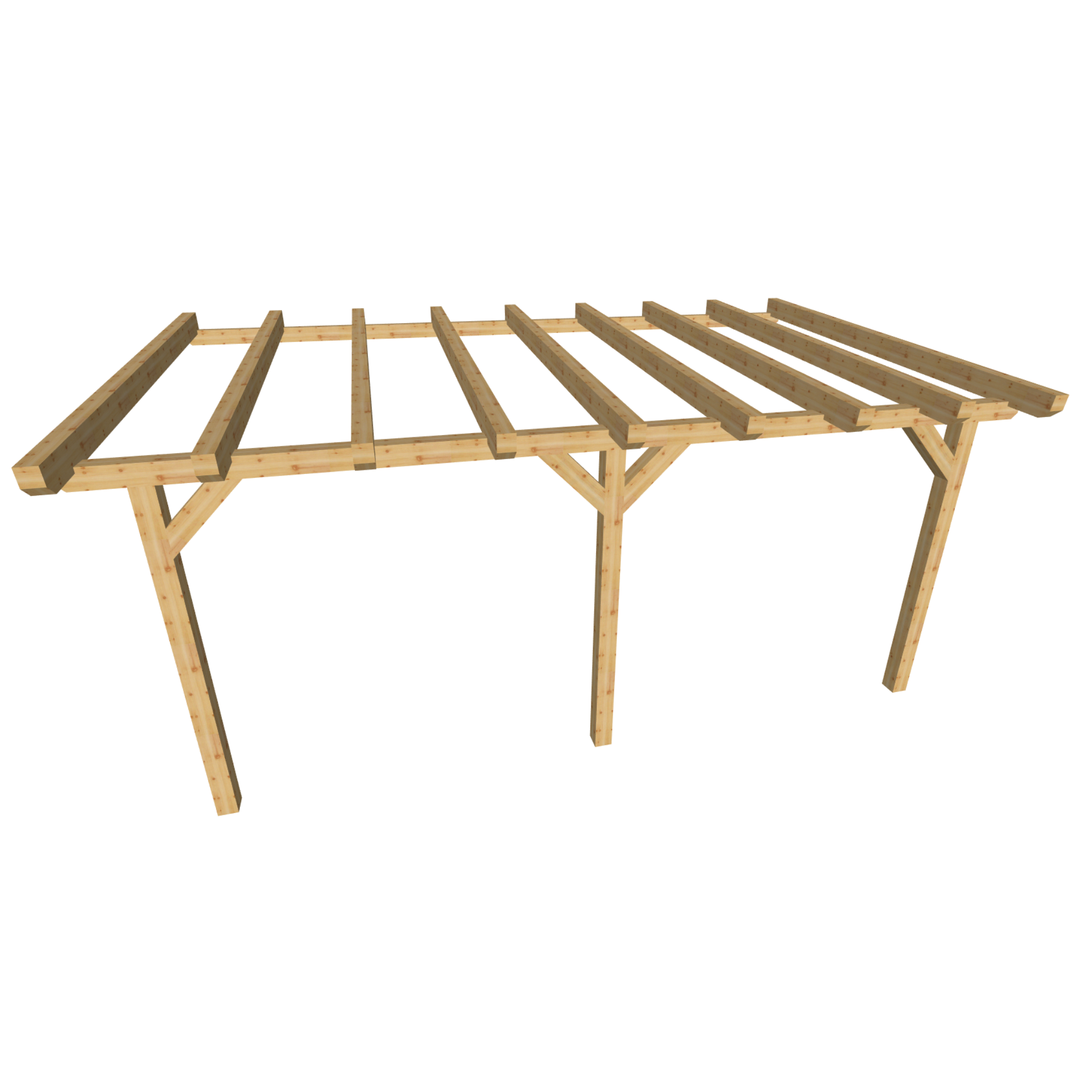 Bauplan Anlehn-Carport 1 3D-Ansicht schräg von vorn