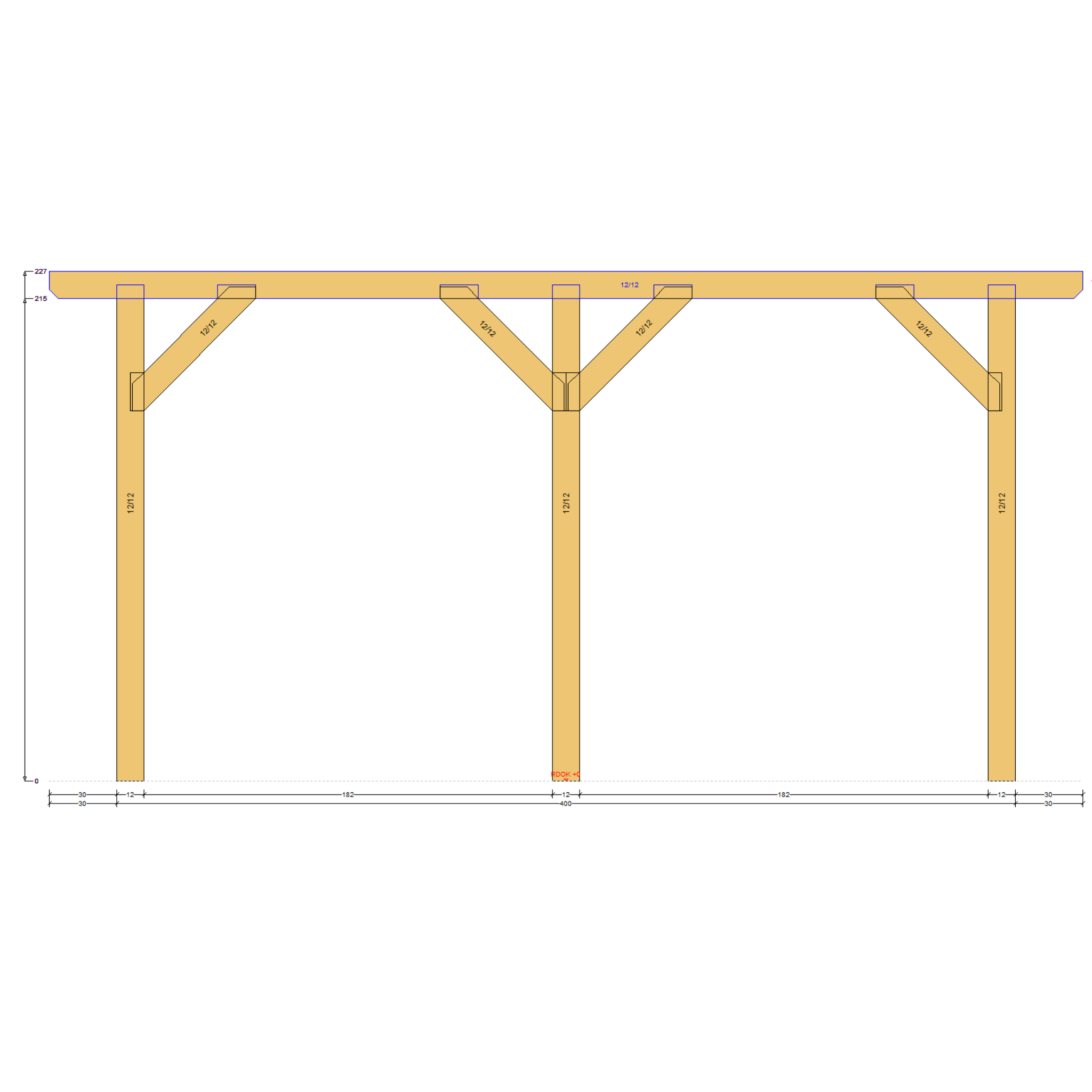 Bauplan Anlehn-Carport 10 Seitenansicht mit Bemaßung