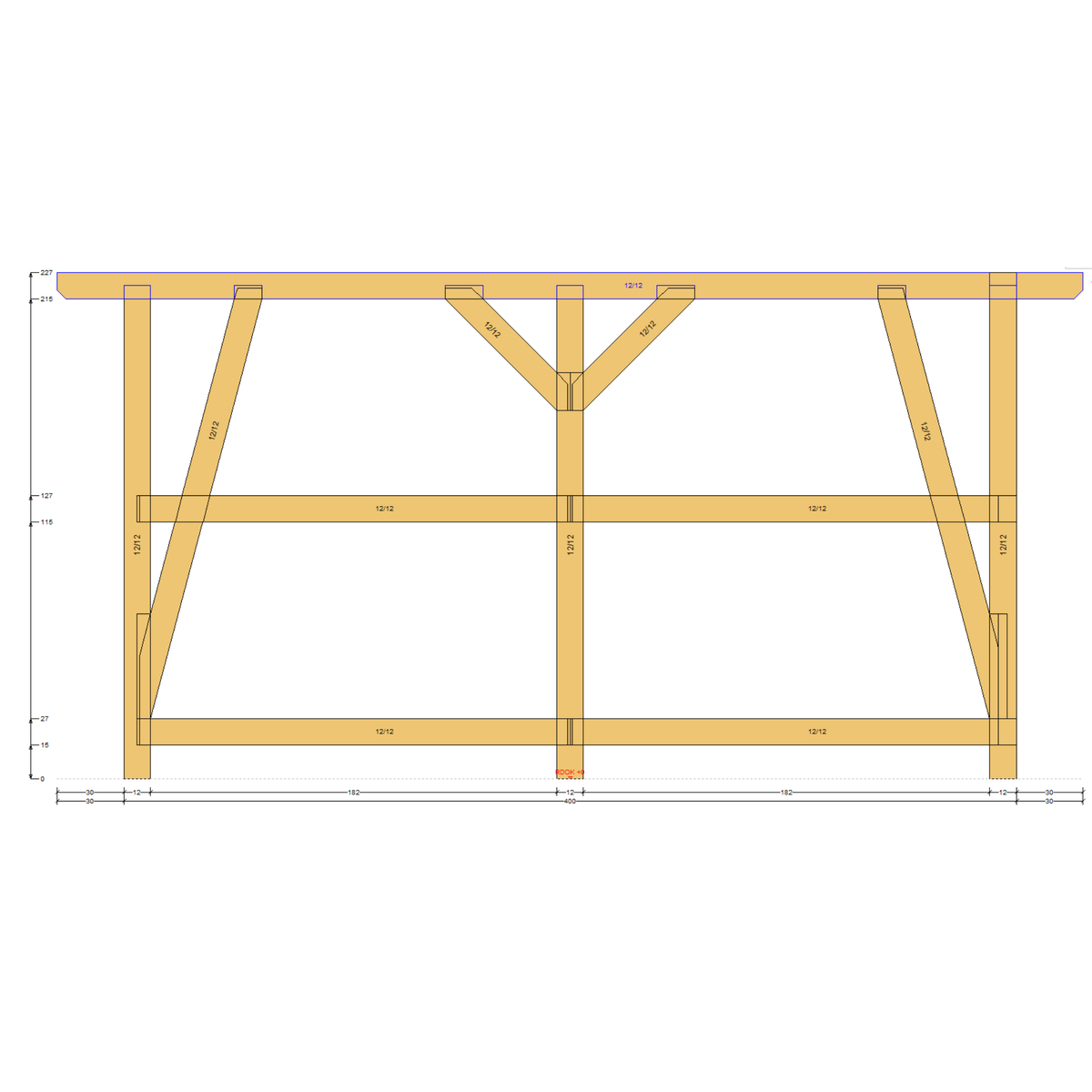 Bauplan Anlehn-Carport 11 Seitenansicht mit Bemaßung