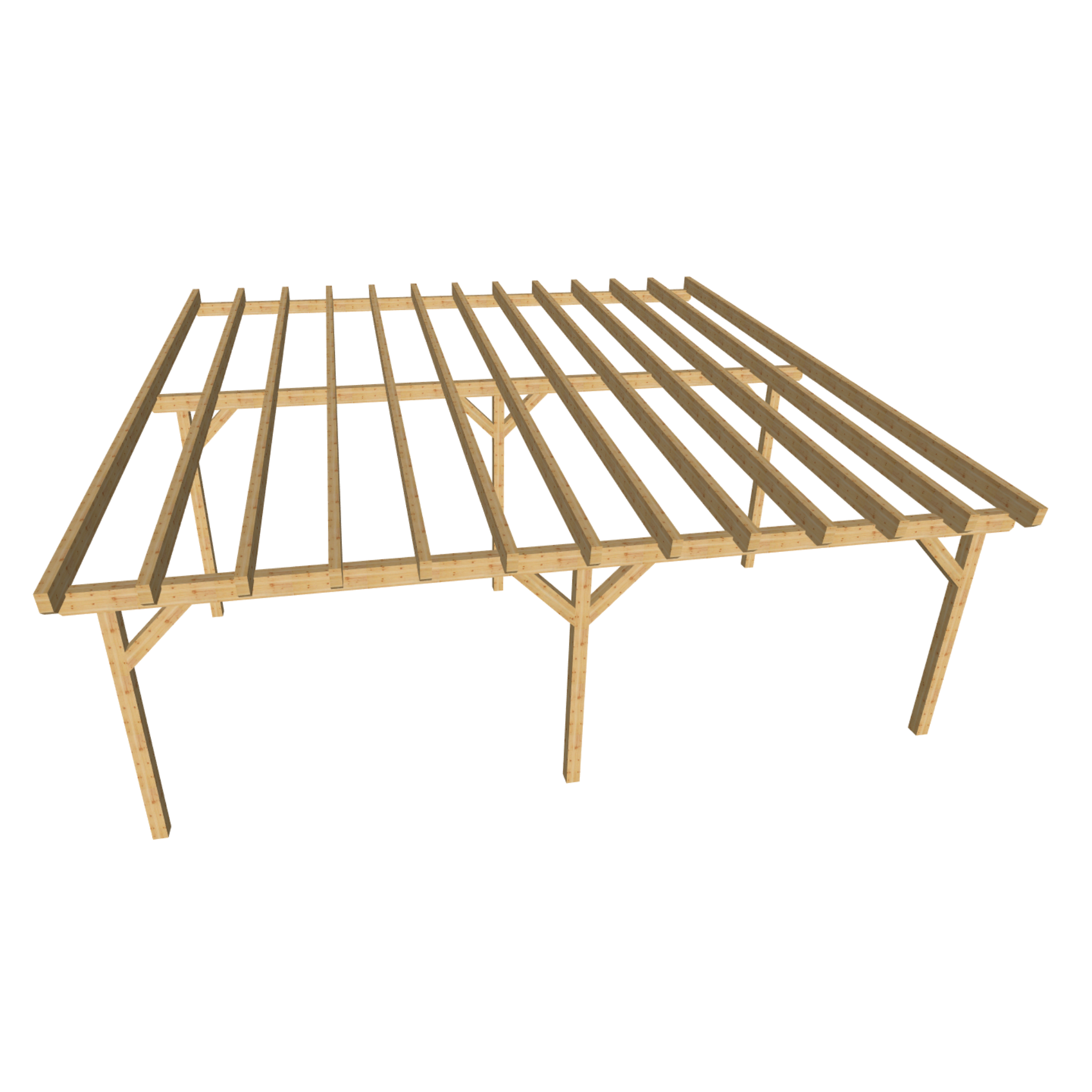 Bauplan Anlehn-Carport 12 3D-Ansicht schräg von vorn