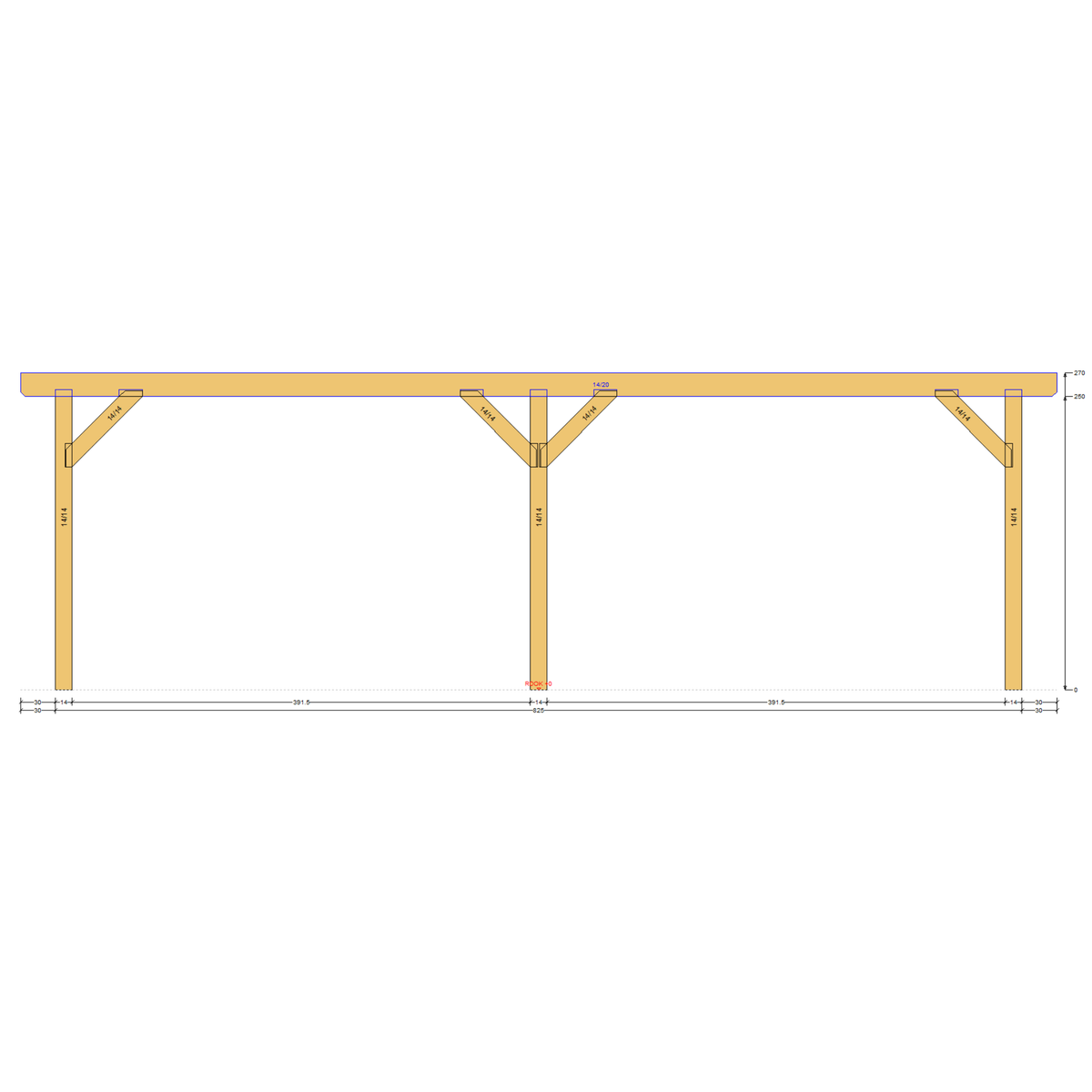 Bauplan Anlehn-Carport 12 Seitenansicht mit Bemaßung