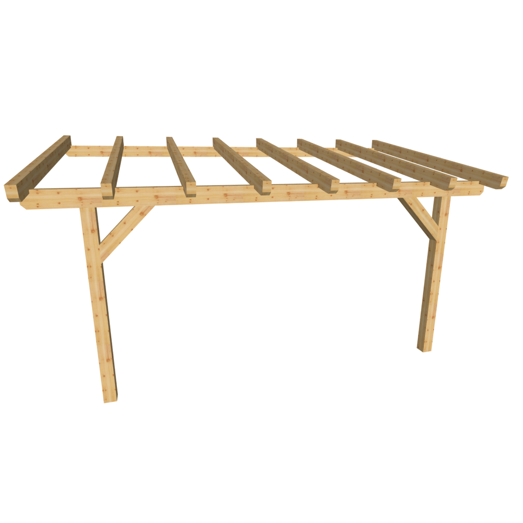 Bauplan Anlehn-Carport 13 3D-Ansicht schräg von vorn