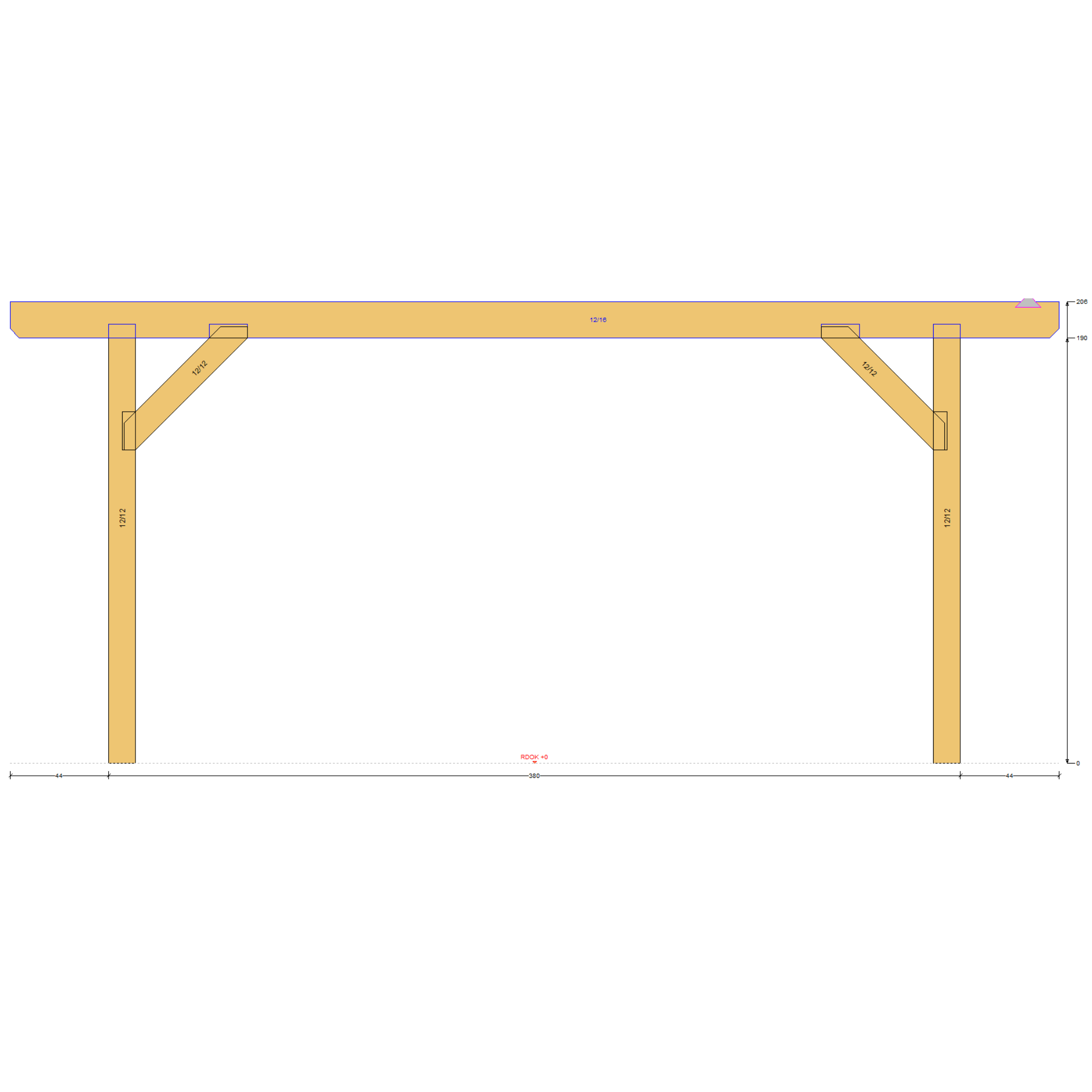 Bauplan Anlehn-Carport 13 Seitenansicht mit Bemaßung
