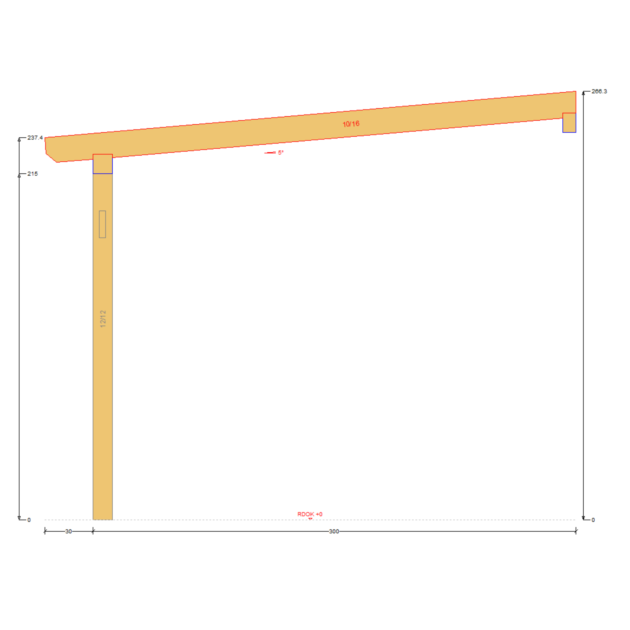 Bauplan Anlehn-Carport 1 Querschnitt mit Bemaßung
