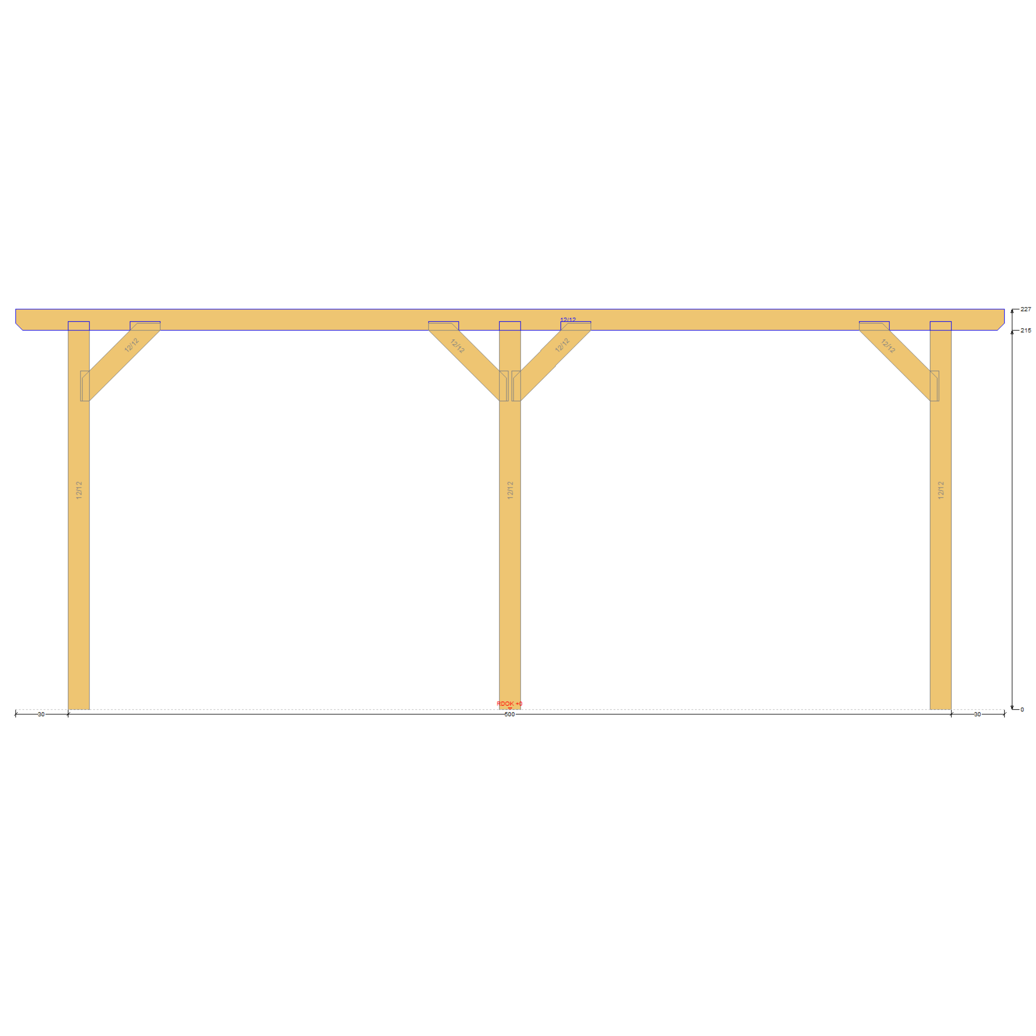 Bauplan Anlehn-Carport 1 Seitenansicht mit Bemaßung