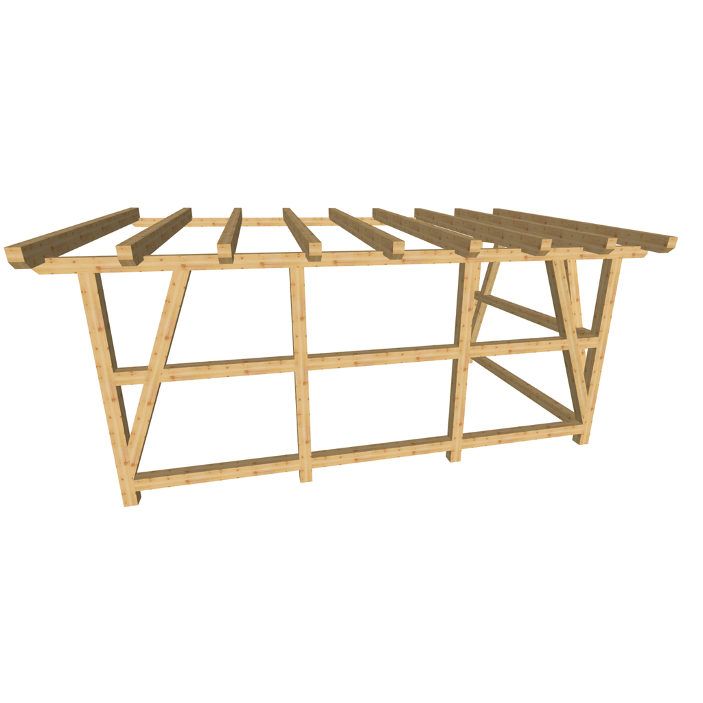 Bauplan Anlehn-Carport 2 3D-Ansicht schräg von vorn