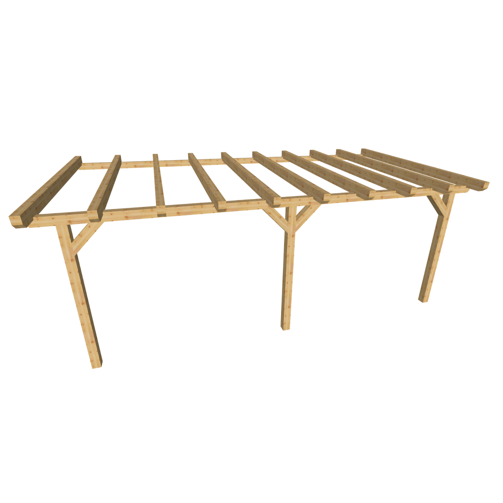 Bauplan Anlehn-Carport 3 3D-Ansicht schräg von vorn