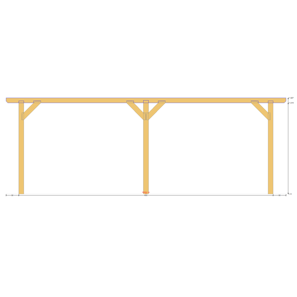Bauplan Anlehn-Carport 3 Seitenansicht mit Bemaßung