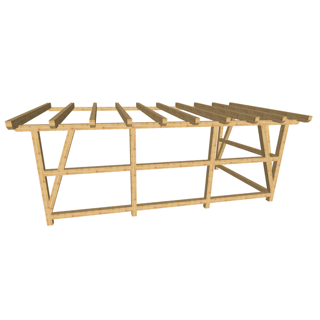 Bauplan Anlehn-Carport 4 3D-Ansicht schräg von vorn