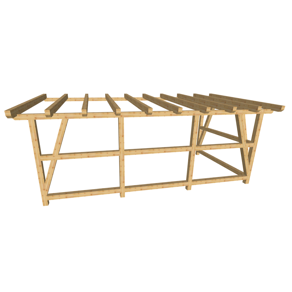 Bauplan Anlehn-Carport 4 3D-Ansicht schräg von vorn