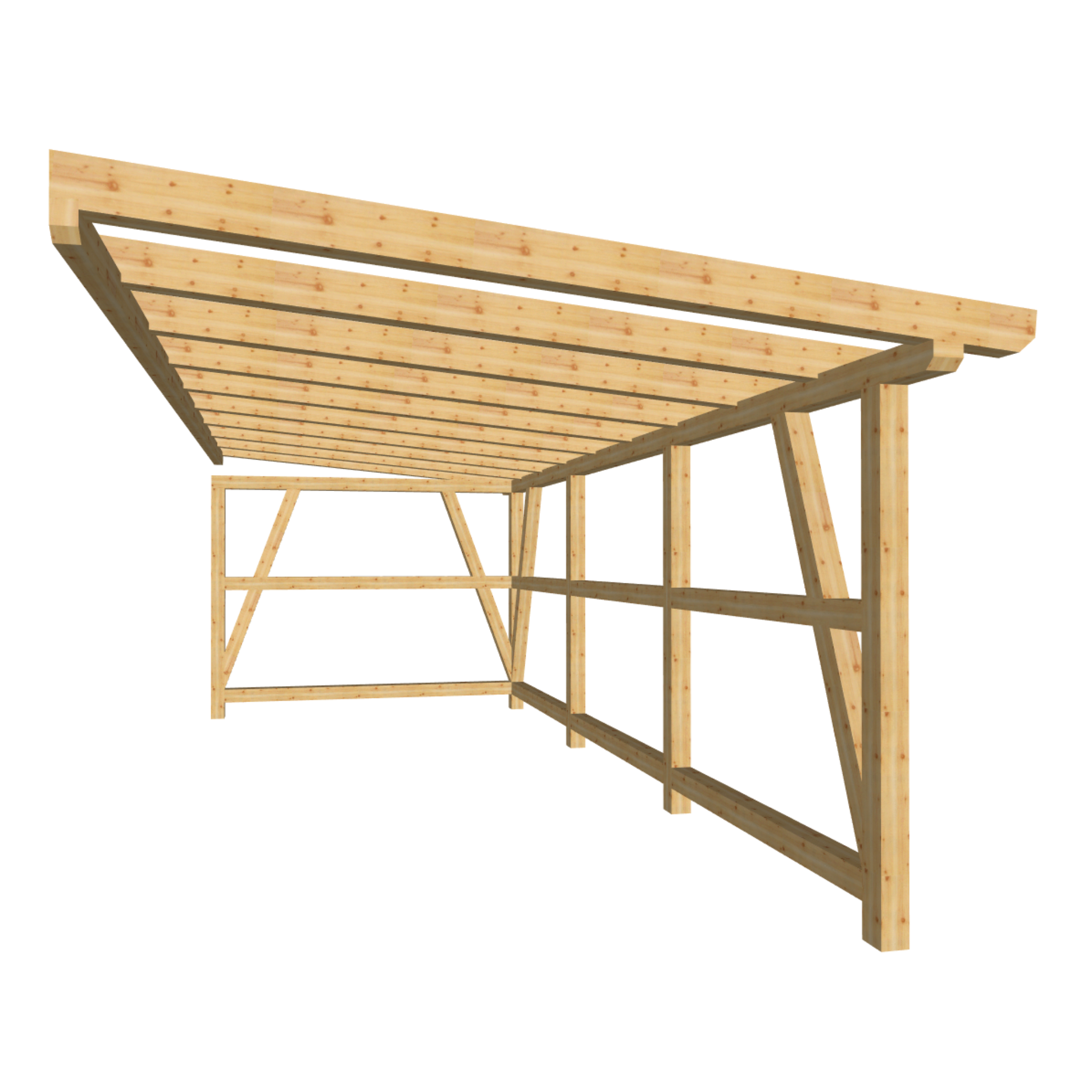 Bauplan Anlehn-Carport 4 3D-Frontansicht