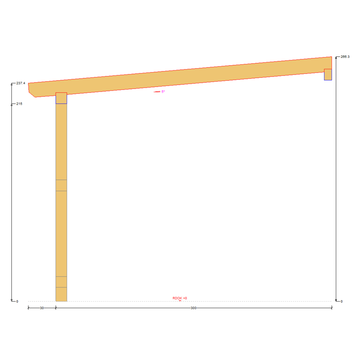 Bauplan Anlehn-Carport 4 Querschnitt mit Bemaßung