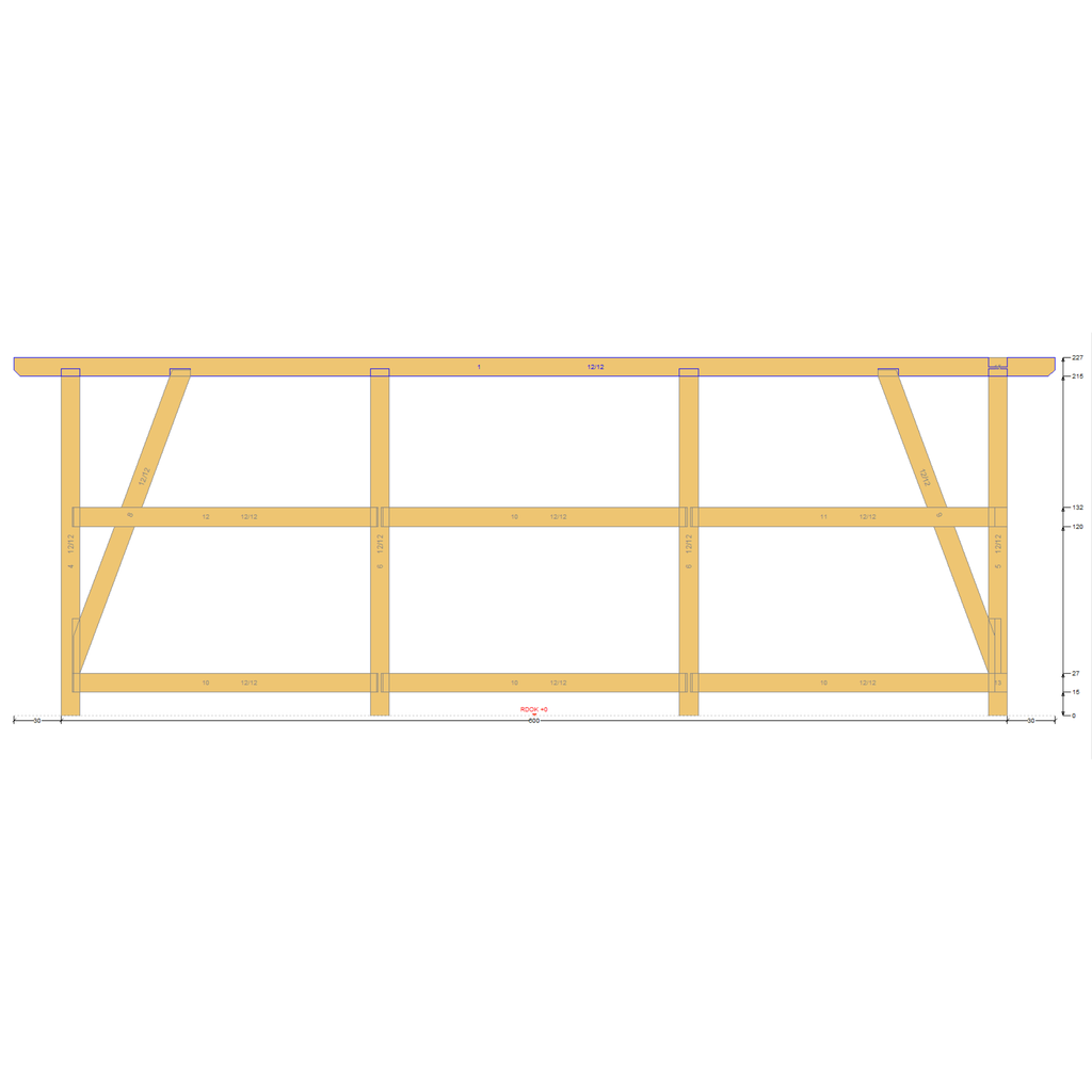 Bauplan Anlehn-Carport 4 Seitenansicht mit Bemaßung