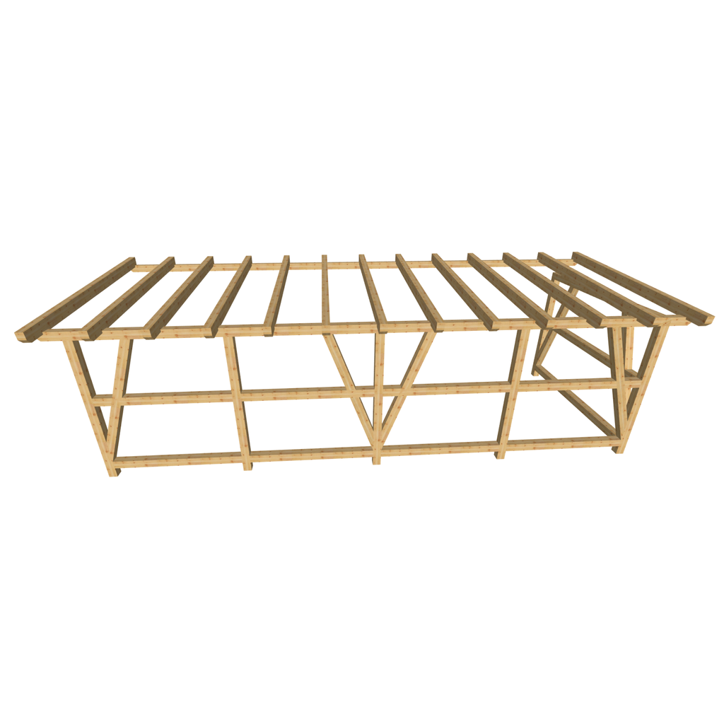 Bauplan Anlehn-Carport 6 3D-Ansicht schräg von vorn