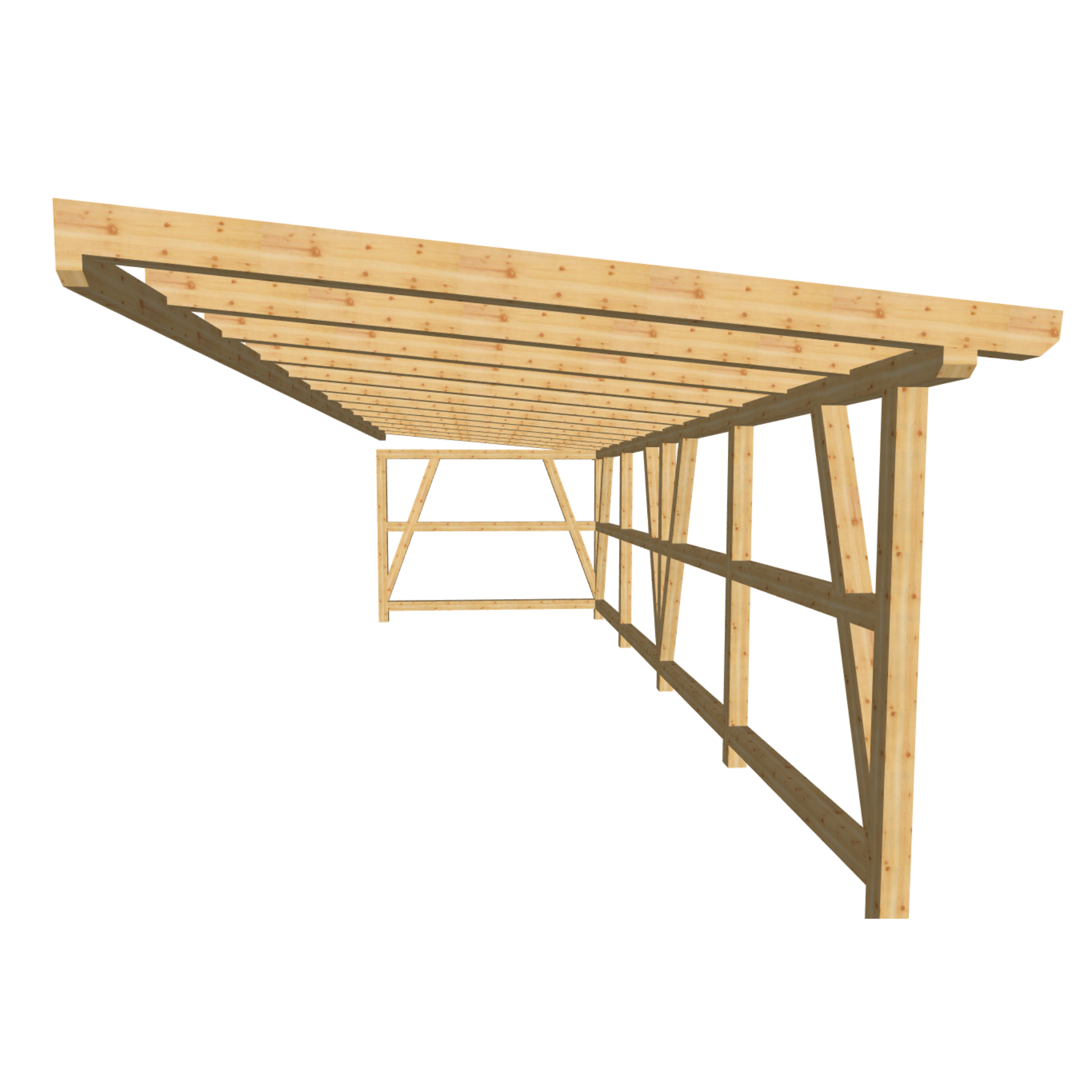 Bauplan Anlehn-Carport 6 3D-Frontansicht