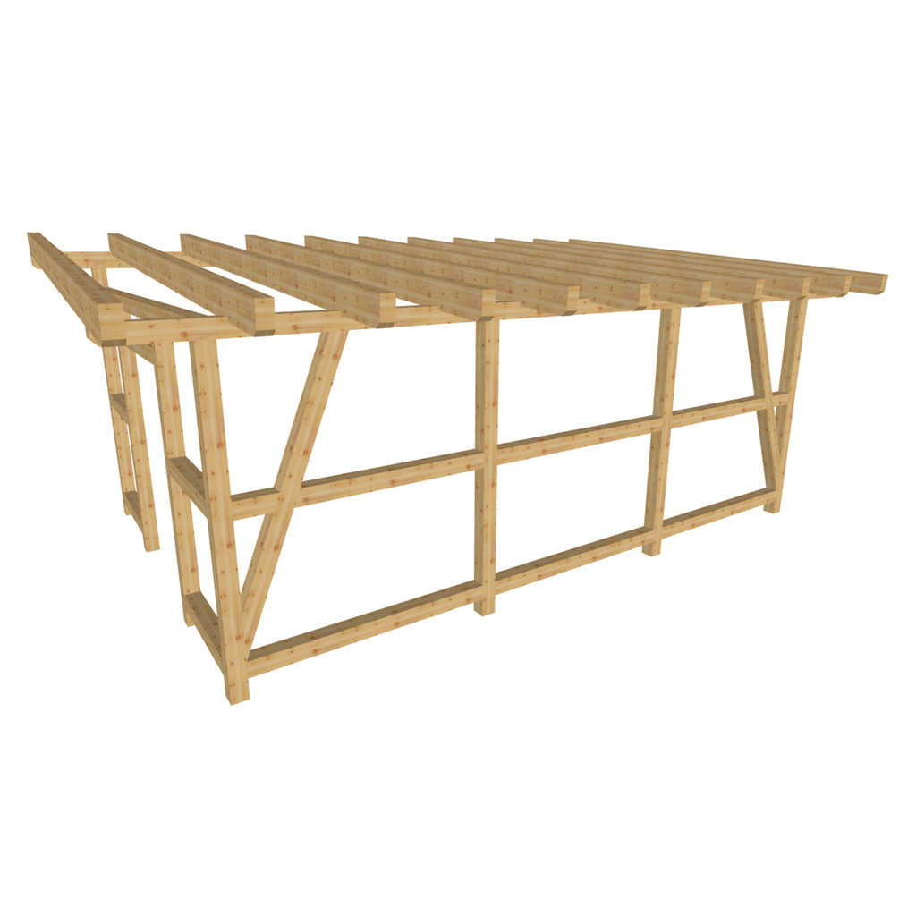 Bauplan Anlehn-Carport 7 3D-Ansicht schräg von vorn