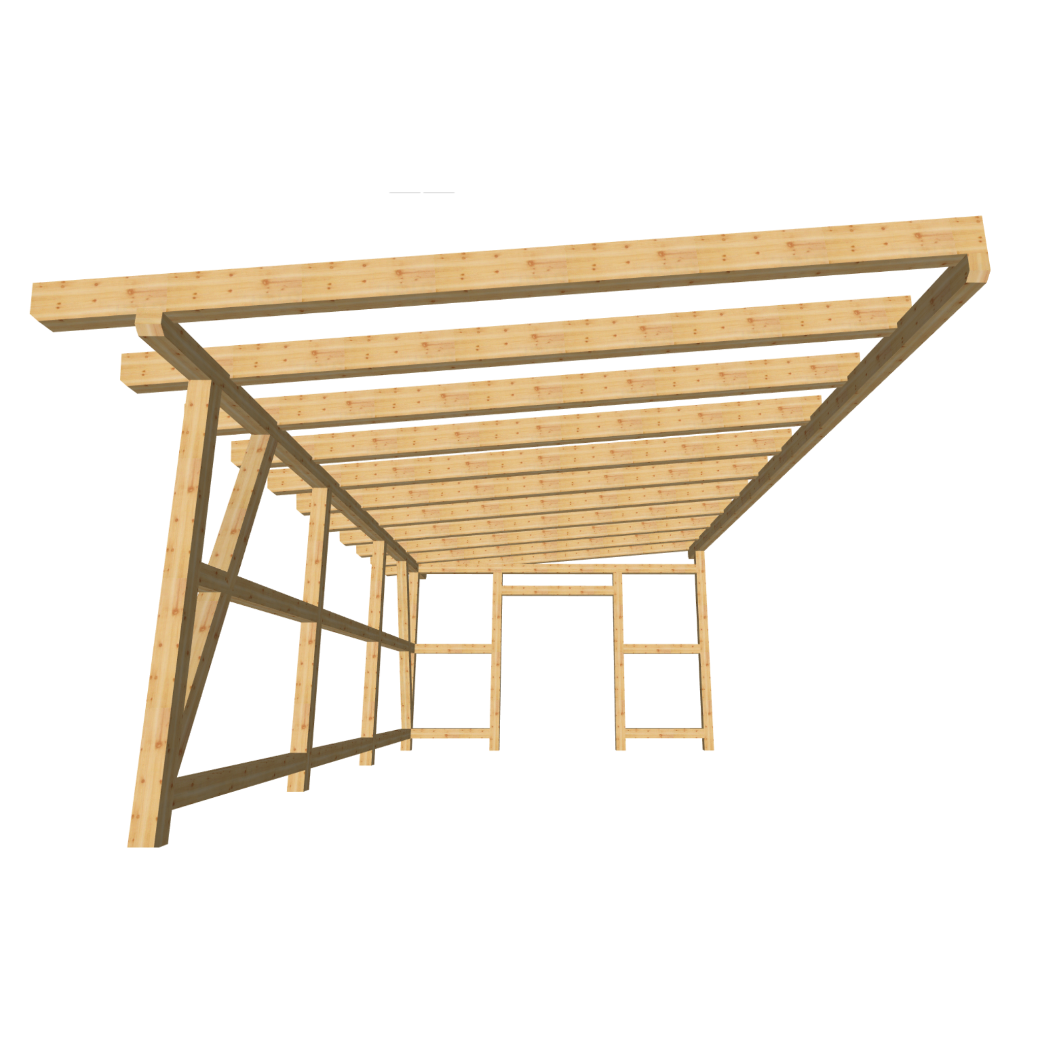 Bauplan Anlehn-Carport 7 3D-Frontansicht