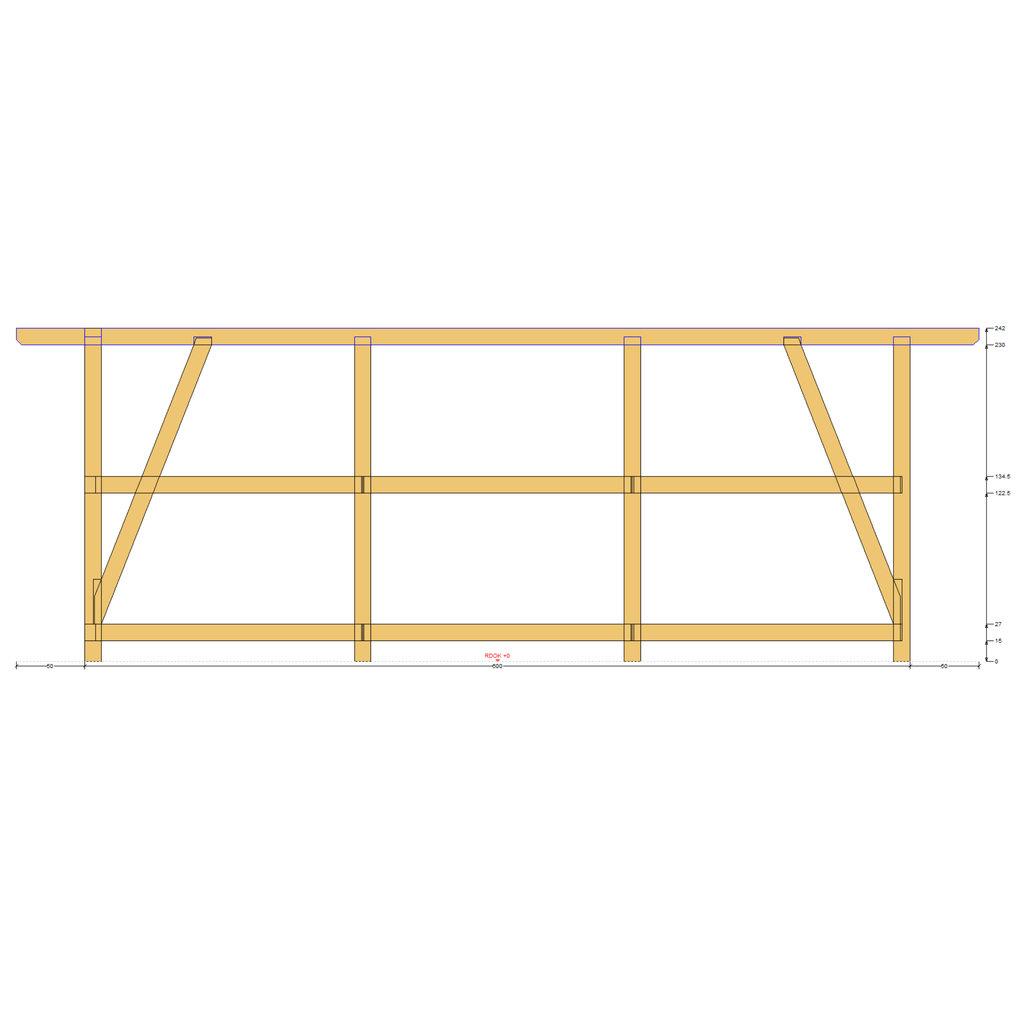 Bauplan Anlehn-Carport 7 Seitenansicht mit Bemaßung