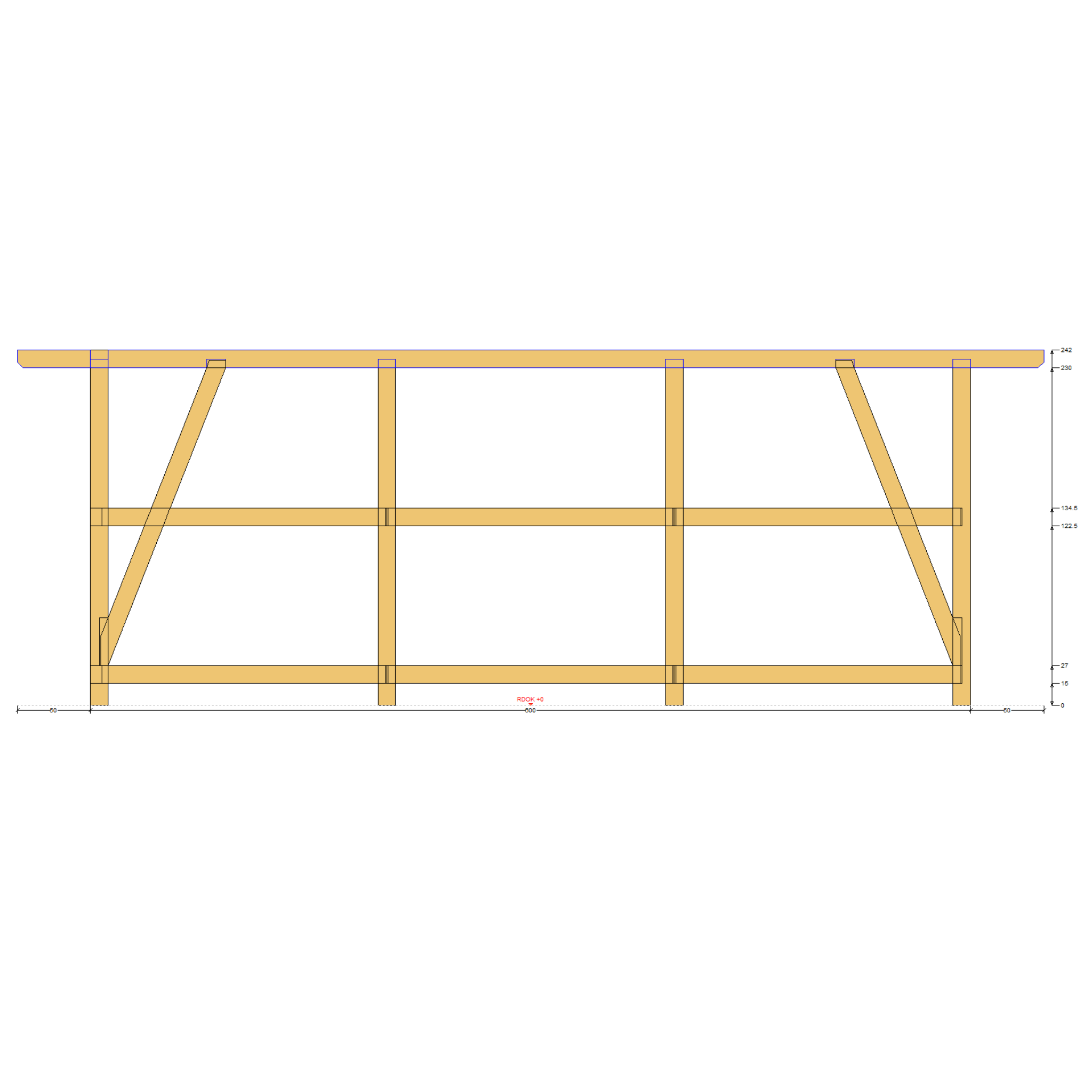 Bauplan Anlehn-Carport 7 Seitenansicht mit Bemaßung