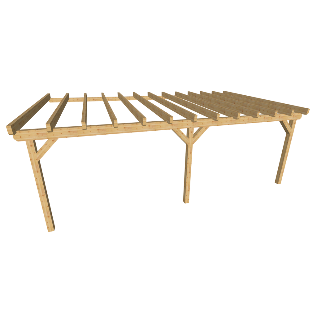 Bauplan Anlehn-Carport 8 3D-Ansicht schräg von vorn