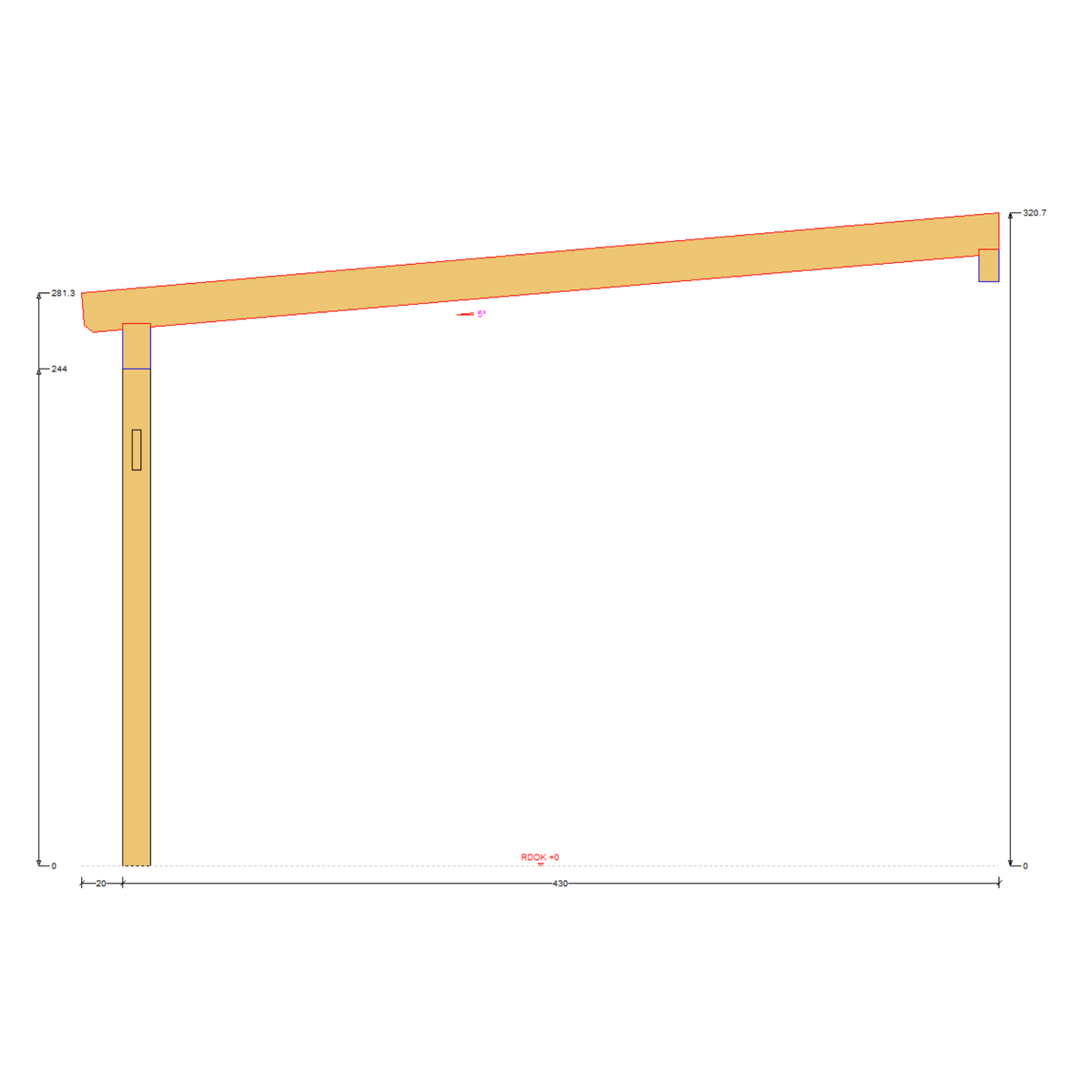 Bauplan Anlehn-Carport 8 Querschnitt mit Bemaßung