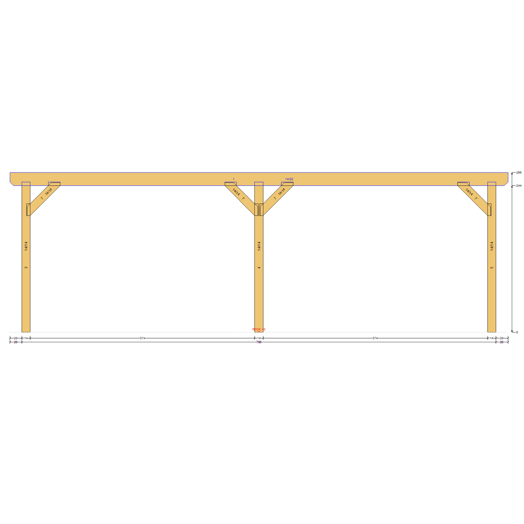Bauplan Anlehn-Carport 8 Seitenansicht mit Bemaßung
