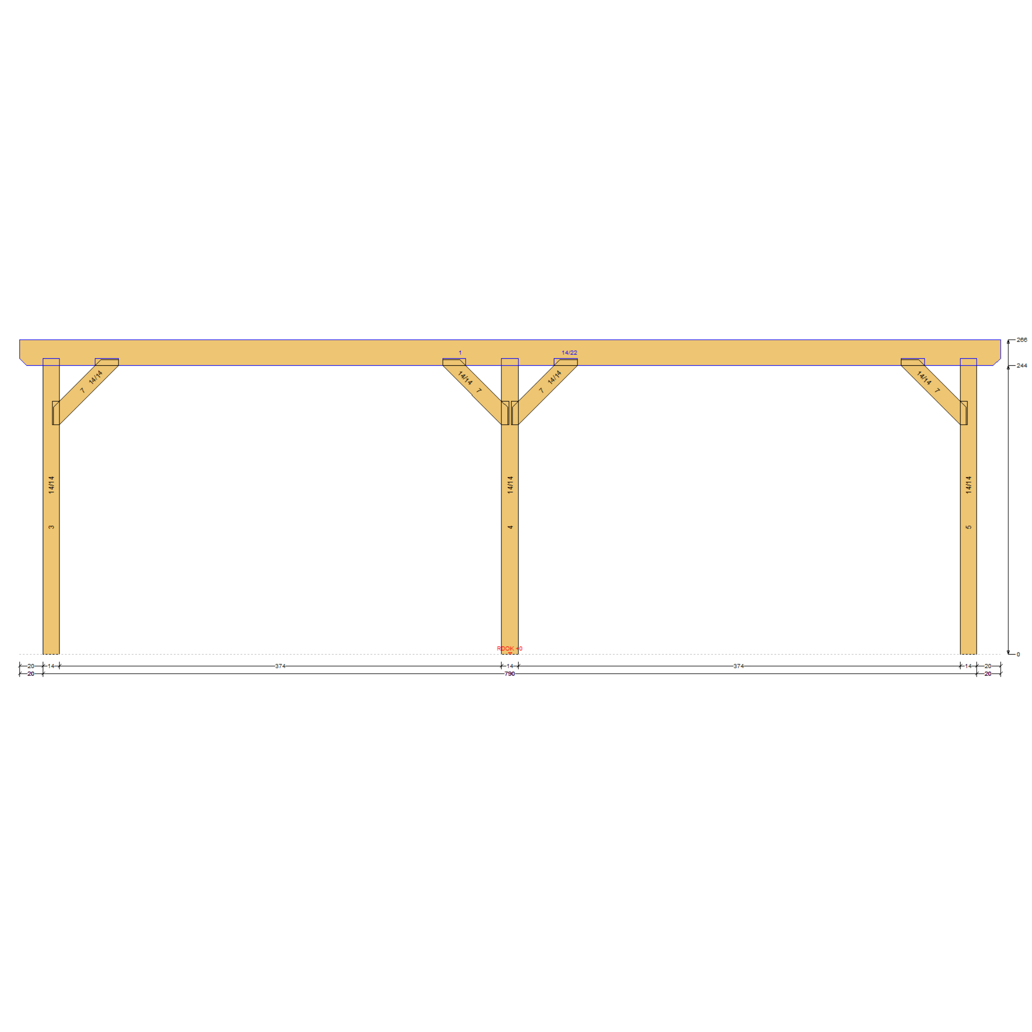 Bauplan Anlehn-Carport 8 Seitenansicht mit Bemaßung