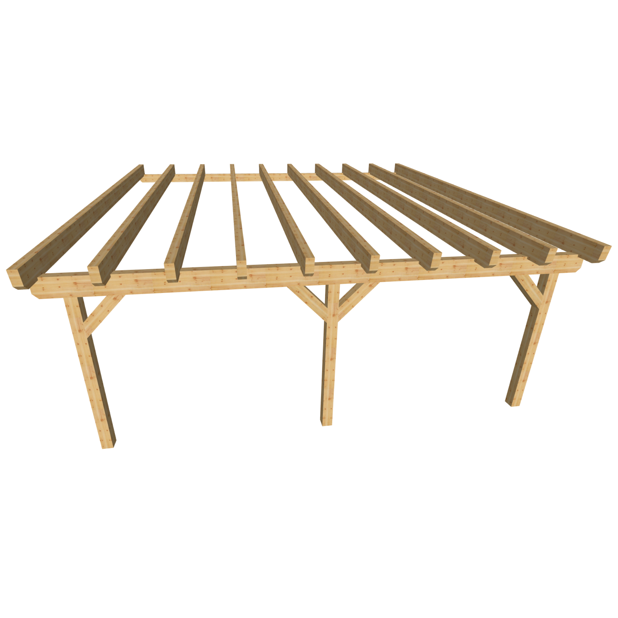 Bauplan Anlehn-Carport 9 3D-Ansicht schräg von vorn