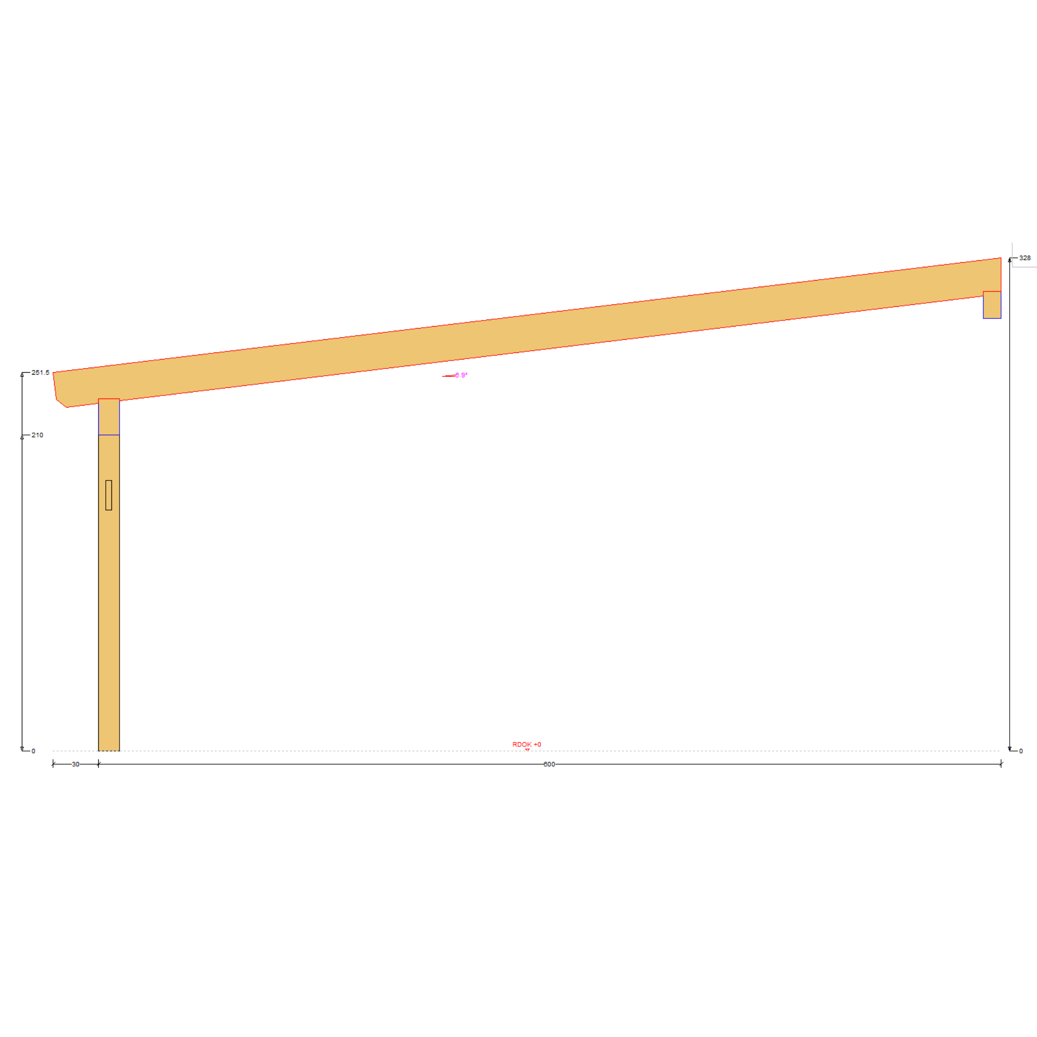 Bauplan Anlehn-Carport 9 Querschnitt mit Bemaßung