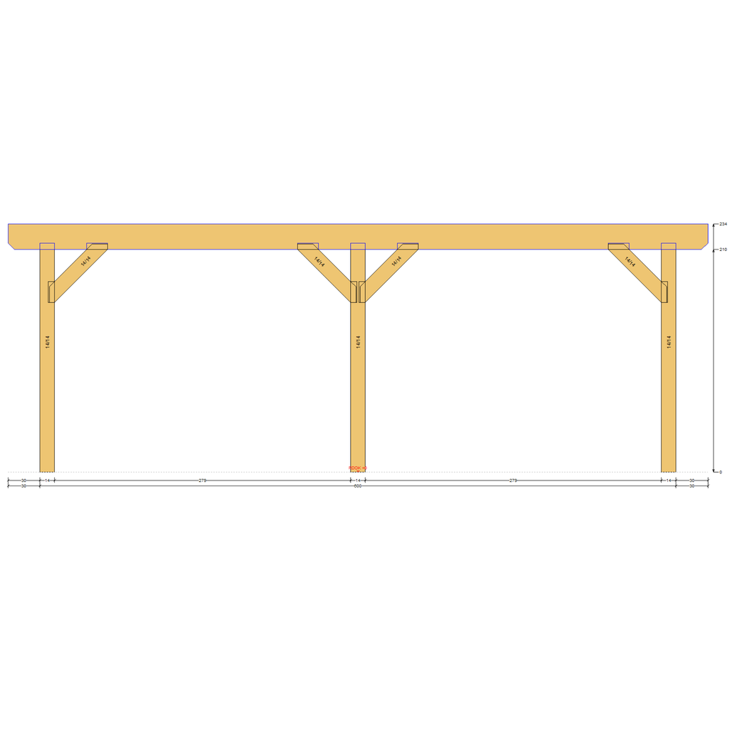 Bauplan Anlehn-Carport 9 Seitenansicht mit Bemaßung