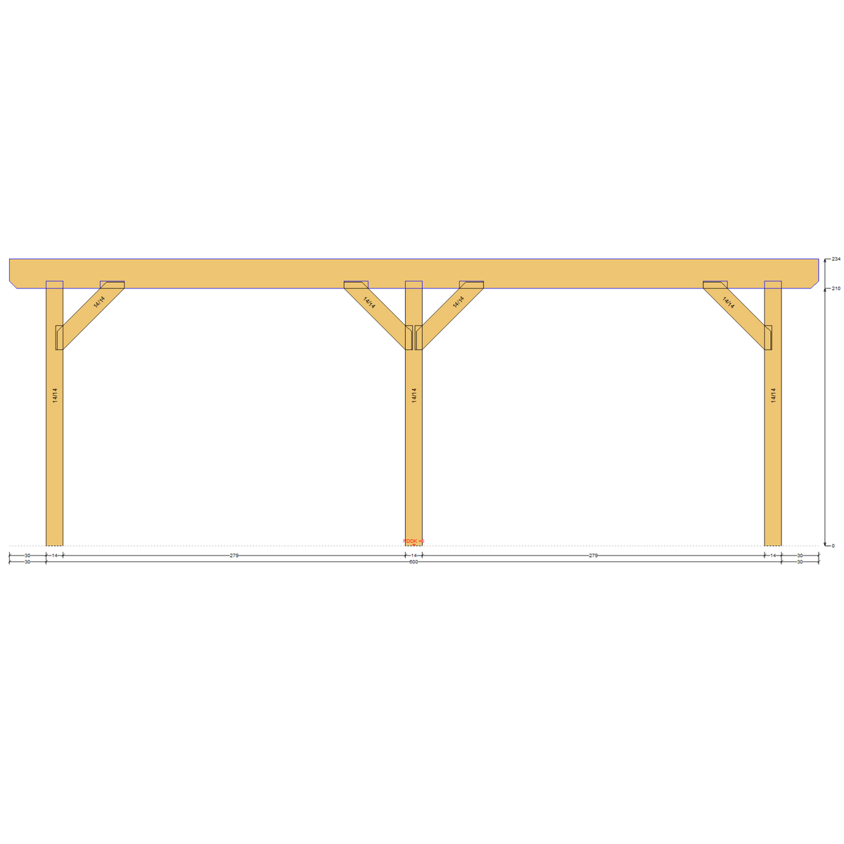 Bauplan Anlehn-Carport 9 Seitenansicht mit Bemaßung