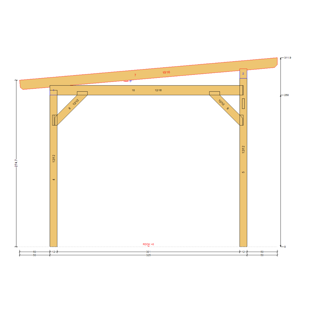 Bauplan Carport Flachdach 10 Querschnitt mit Bemaßung