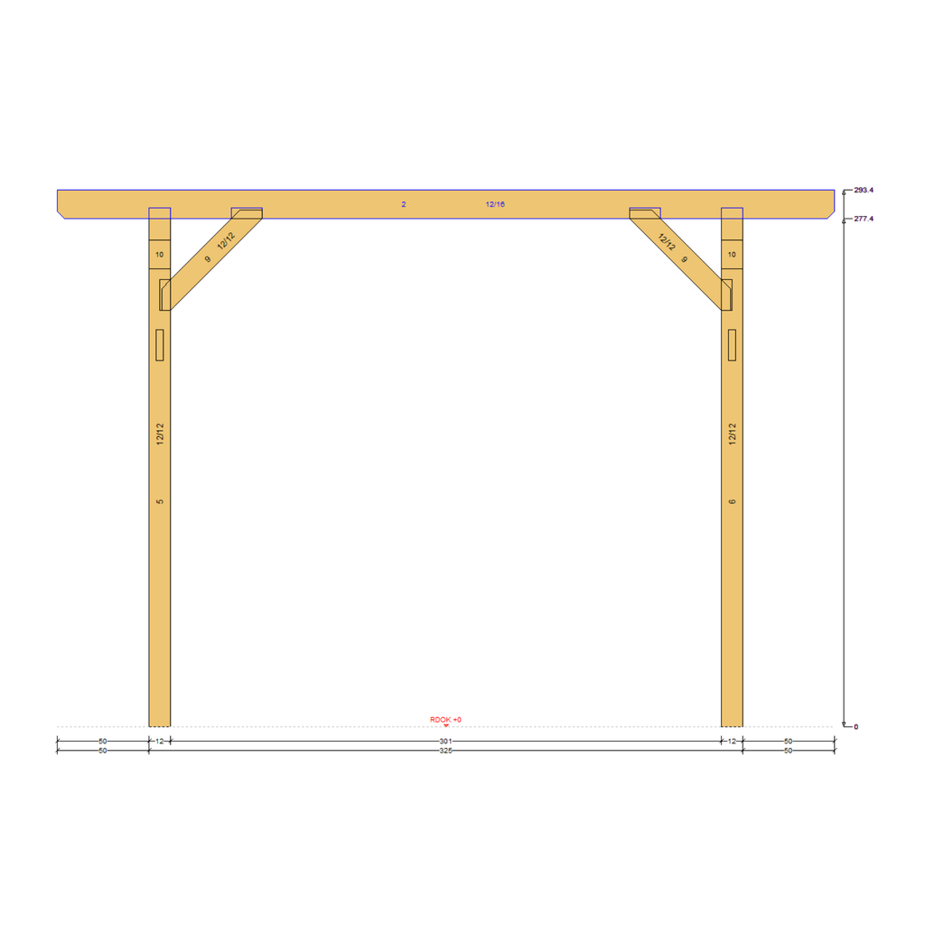 Bauplan Carport Flachdach 10 Seitenansicht mit Bemaßung