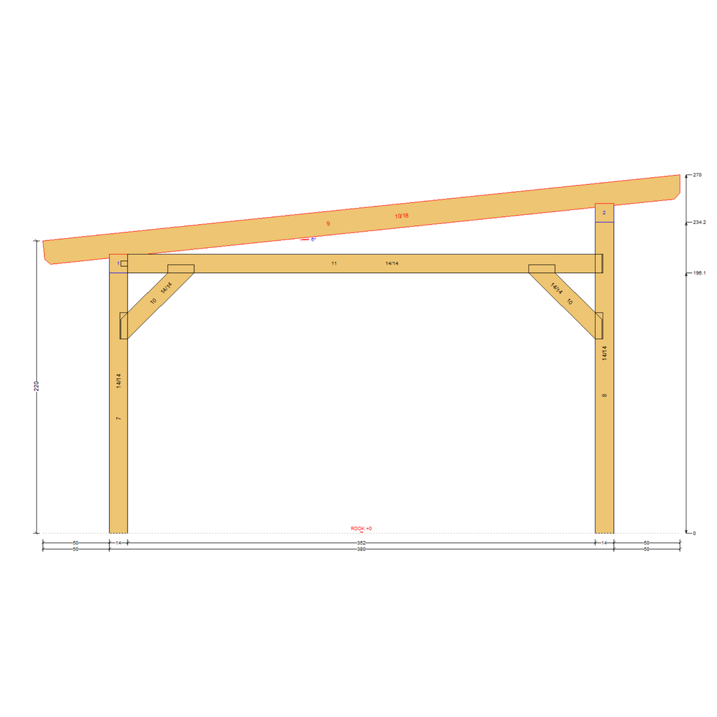 Bauplan Carport Flachdach 11 Querschnitt mit Bemaßung