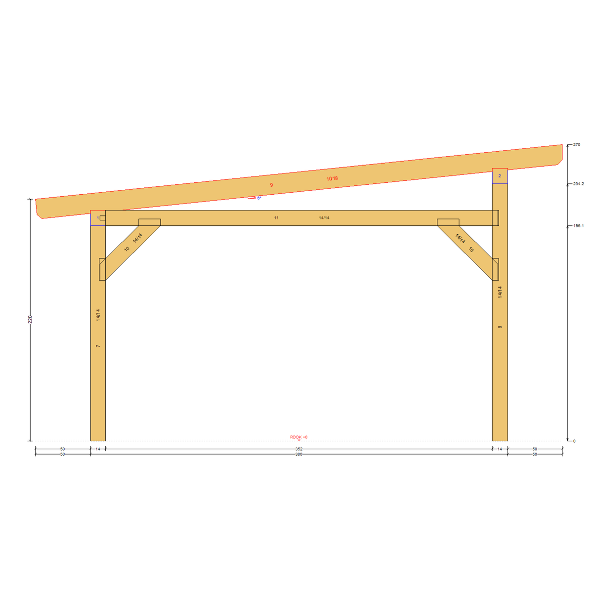 Bauplan Carport Flachdach 11 Querschnitt mit Bemaßung