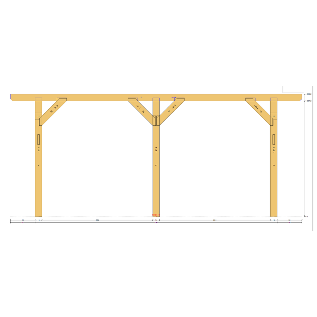 Bauplan Carport Flachdach 11 Seitenansicht mit Bemaßung