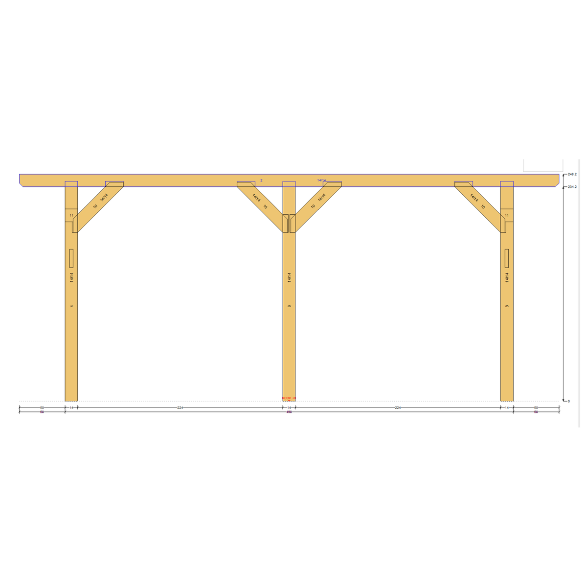 Bauplan Carport Flachdach 11 Seitenansicht mit Bemaßung