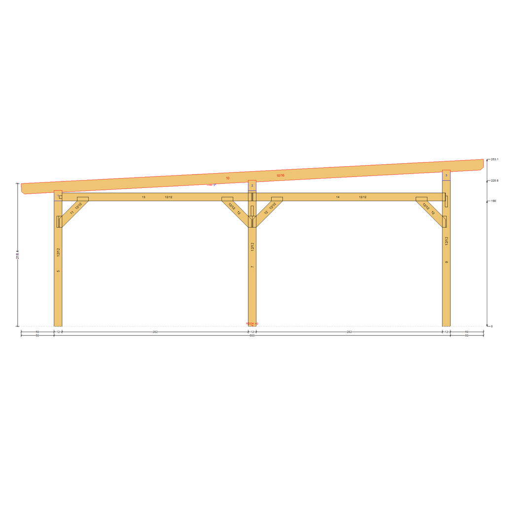 Bauplan Carport Flachdach 12 Querschnitt mit Bemaßung