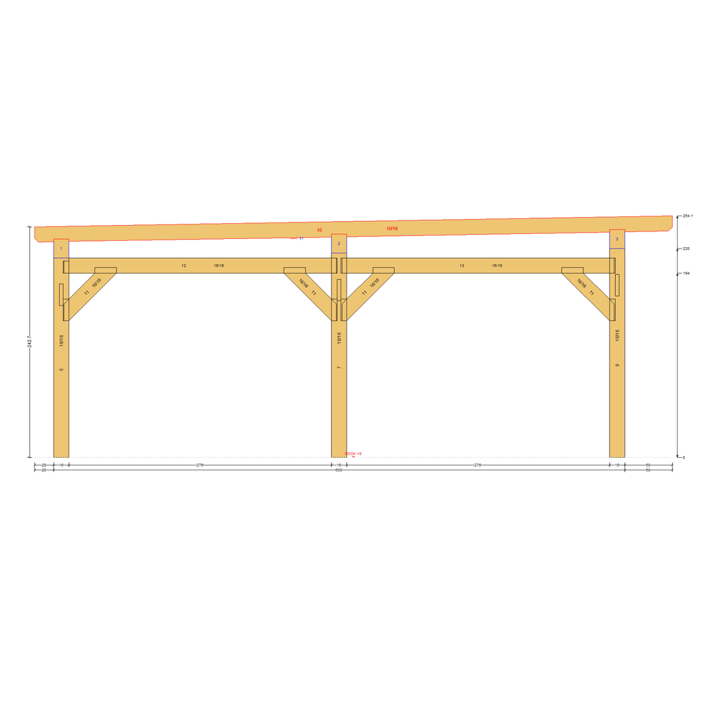 Bauplan Carport Flachdach 13 Querschnitt mit Bemaßung