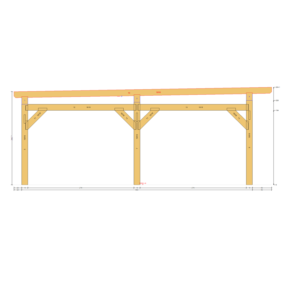 Bauplan Carport Flachdach 13 Querschnitt mit Bemaßung