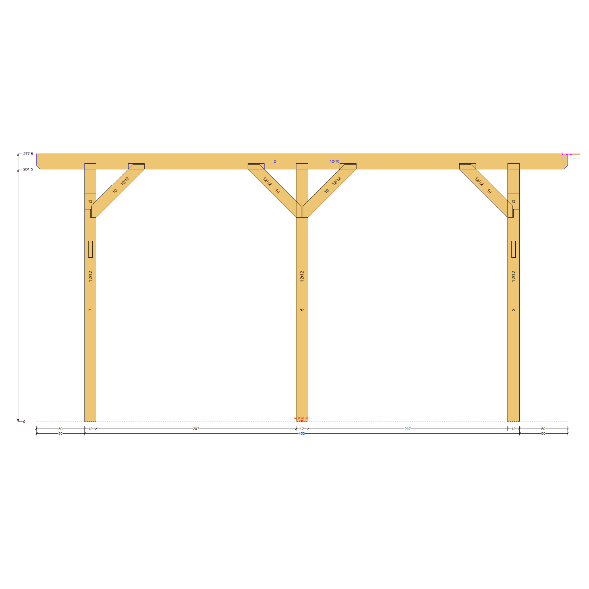 Bauplan Carport Flachdach 14 Seitenansicht mit Bemaßung
