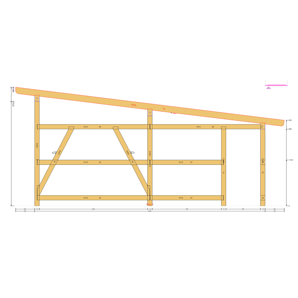 Bauplan Carport Flachdach 15 Querschnitt mit Bemaßung