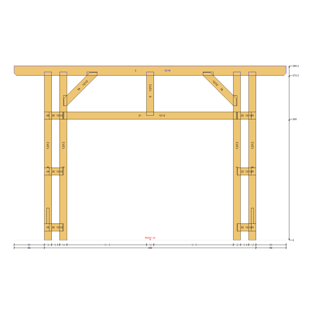 Bauplan Carport Flachdach 15 Seitenansicht mit Bemaßung