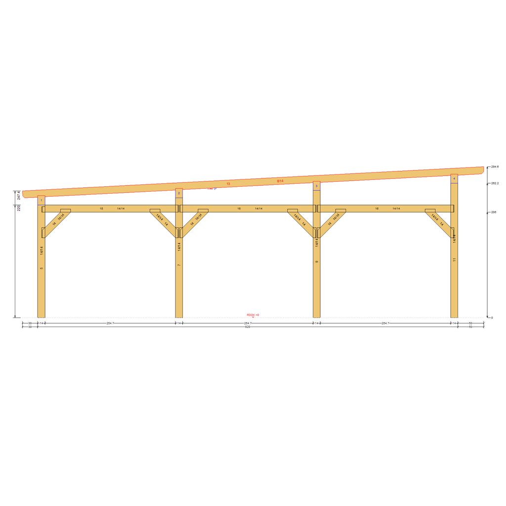 Bauplan Carport Flachdach 17 Querschnitt mit Bemaßung