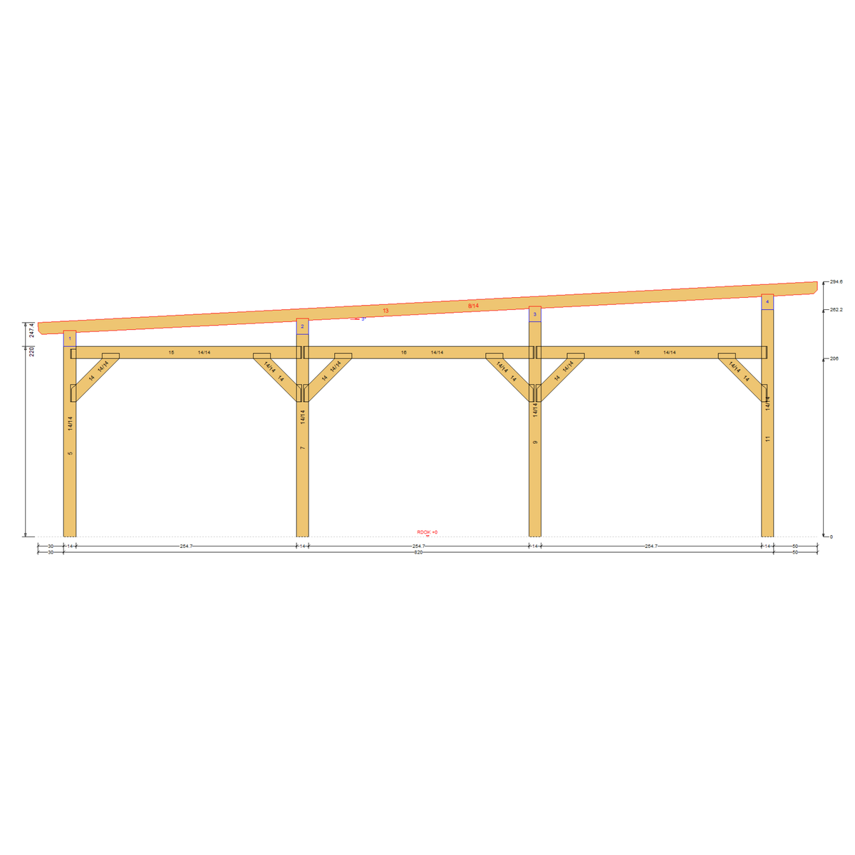 Bauplan Carport Flachdach 17 Querschnitt mit Bemaßung