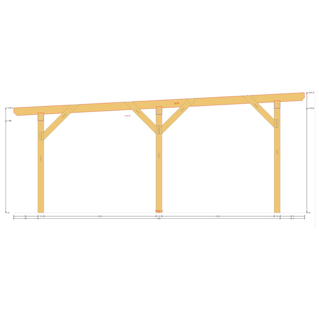Bauplan Carport Flachdach 1 Querschnitt mit Bemaßung
