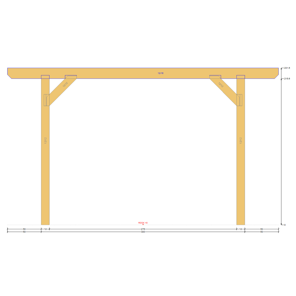 Bauplan Carport Flachdach 1 Seitenansicht mit Bemaßung