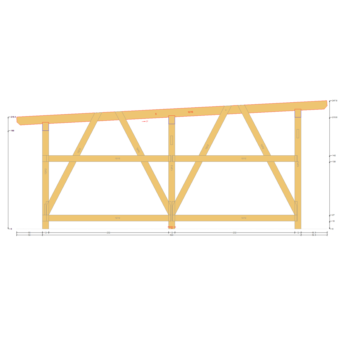 Bauplan Carport Flachdach 2 Querschnitt mit Bemaßung