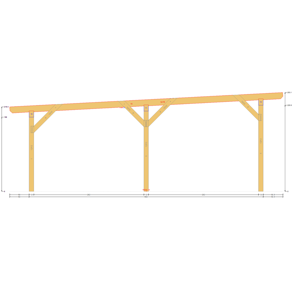 Bauplan Carport Flachdach 3 Querschnitt mit Bemaßung
