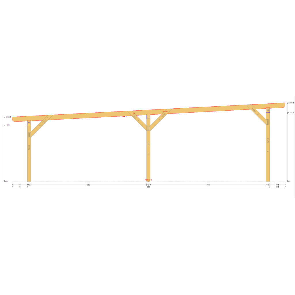 Bauplan Carport Flachdach 5 Querschnitt mit Bemaßung